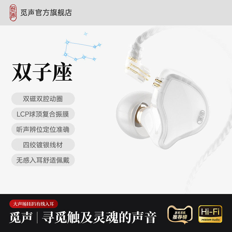 觅声双子座有线HiFi耳机高音质入耳式typec接口电脑电竞fps游戏图片