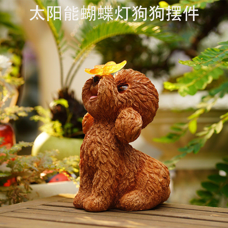花园摆件创意树脂工艺品太阳能泰迪狗阳台户外庭院花园摆件装饰品,家居饰品,户外/庭院摆件,淘宝优惠券,粉丝福利购,淘宝优惠卷