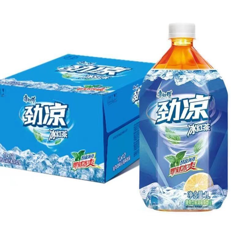 新货康师傅冰红茶1升热带芒果冰绿茶蜜桃冰爽劲凉乳酸菌饮料整箱