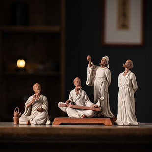 中式历史人物茶圣陆羽雕像塑茶室桌面工艺品陶瓷李白邀月摆件