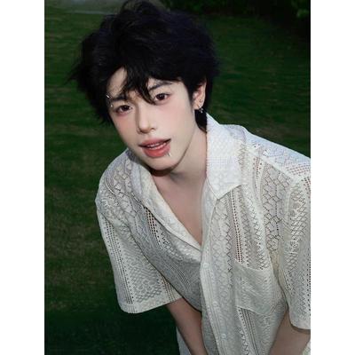 美式复古小众设计感古巴领镂空短袖衬衫男女宽松休闲薄款透气衬衣