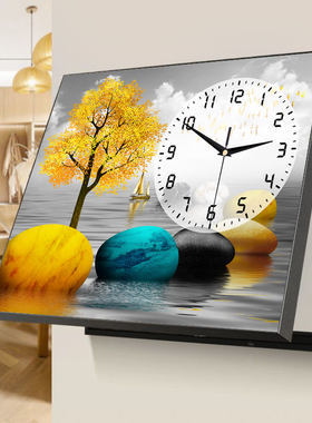 电表箱装饰画带钟表2025新款免打孔轻奢电闸遮挡配电箱画时钟挂画