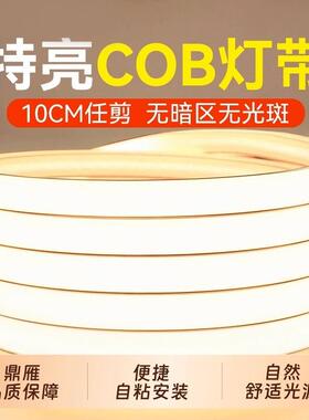 鼎雁cob自粘灯带LED超亮高压220v户外防水家用客厅吊顶工程软灯条