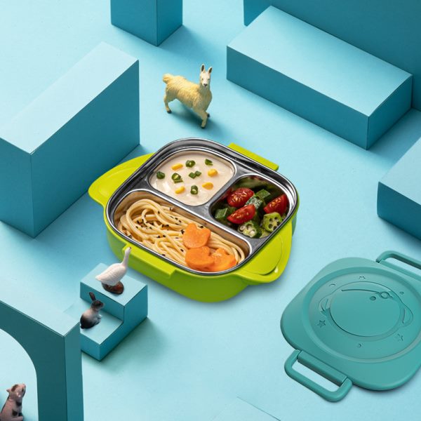 厂促禾果儿童餐具不锈钢注水餐盘母婴用品可拆分保温密封分格餐盒
