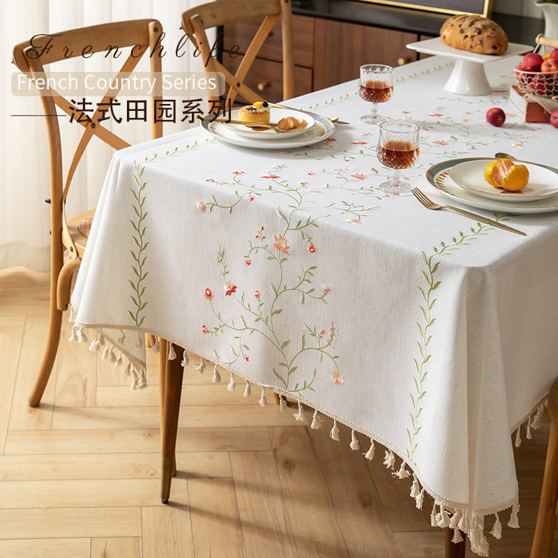 高档氛围感棉麻绣花餐桌布美式轻奢法式复古风长方形茶几台布,居家布艺,椅套/椅垫,淘宝优惠券,粉丝福利购,淘宝优惠卷