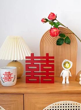 结婚房木质喜摆件客厅电视柜家居装饰品乔迁新居结婚礼物送新人