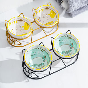 猫碗陶瓷碗双碗猫食盆狗碗宠物猫粮水固定架保护颈椎防打翻