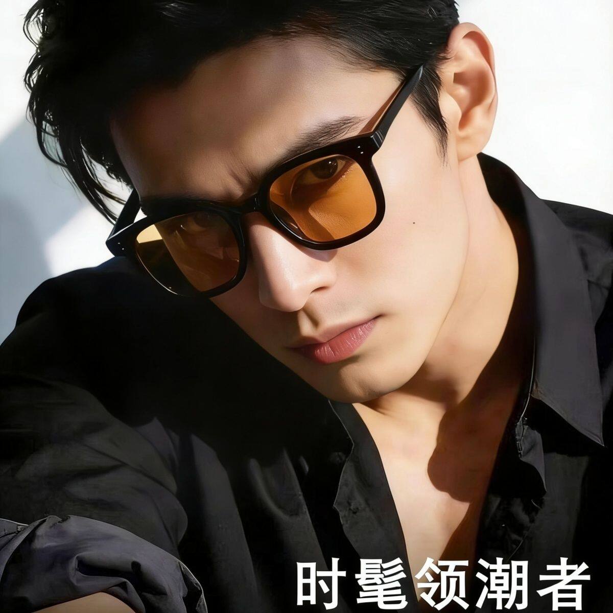 新款茶色太阳镜GM同款墨镜黑框防紫外线高级感男女同款骑行眼镜