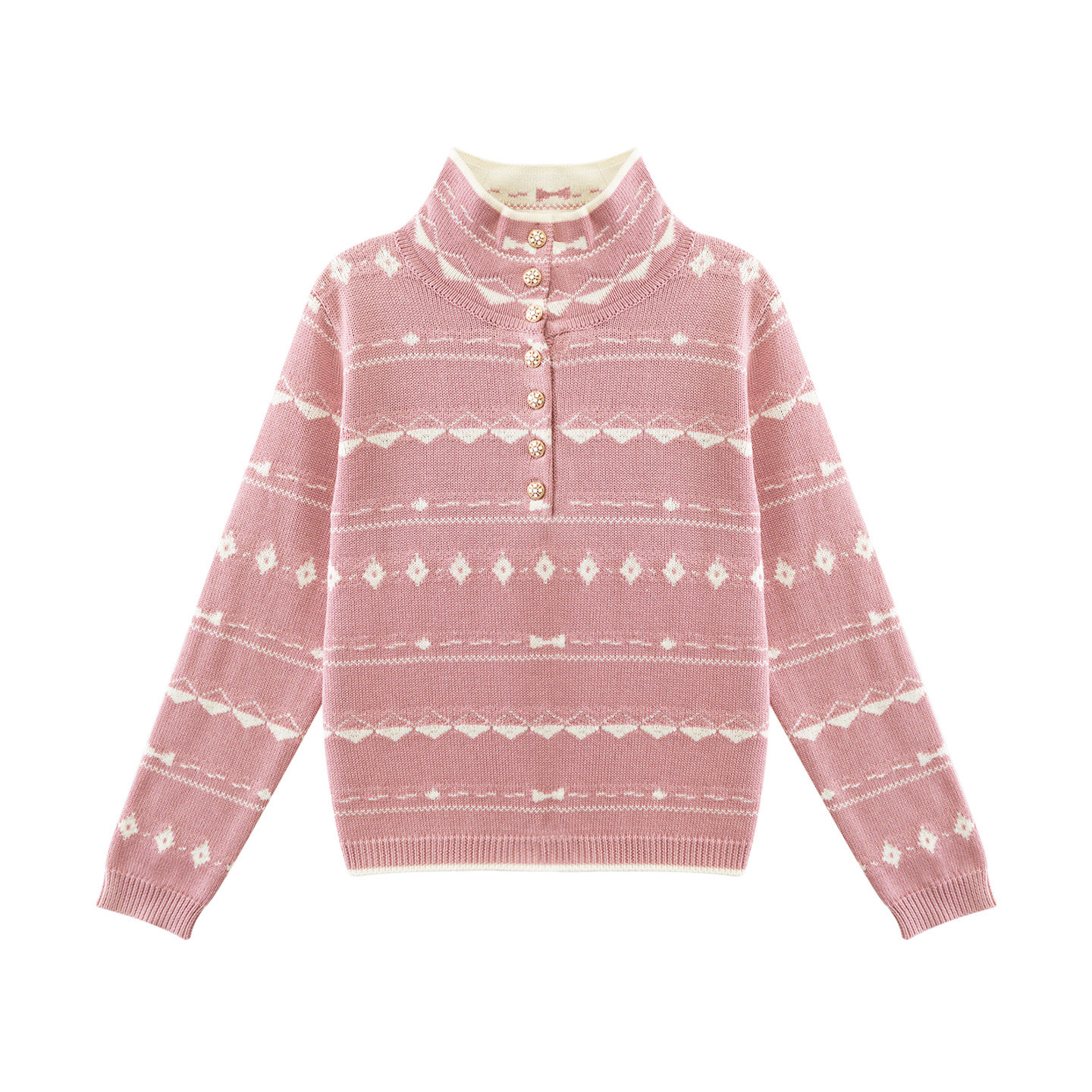 2026春秋季新款北欧风设计感粉色菱形条纹开衫毛衣女套头高领上衣,女装/女士精品,毛衣,淘宝优惠券,粉丝福利购,淘宝优惠卷