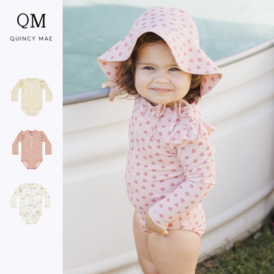 Quincy Mae童装泳衣女童连体泳衣宝宝游泳衣速干可爱印花泳装