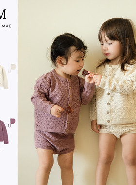 Quincy Mae童装男女宝宝秋冬木扣针织开衫薄舒适包屁裤系带帽子