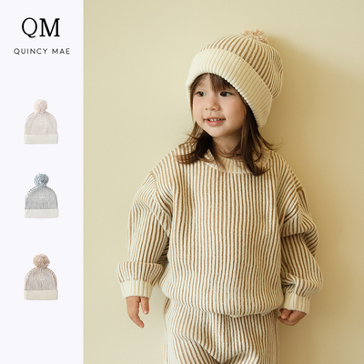 Quincy Mae童装秋冬新品针织毛绒保暖毛线帽可爱防风