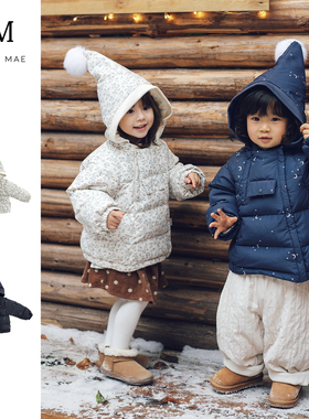 Quincy Mae精灵连帽羽绒服碎花羽绒男女冬季加厚可拆卸帽子