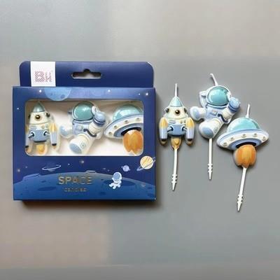 宇航员太空主题生日蜡烛数字蛋糕卡通装饰网红ins儿童派对拉旗