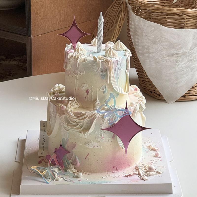 ins风网红烘焙生日蛋糕装饰摆件亚克力星芒蝴蝶光环星星插件蜡烛