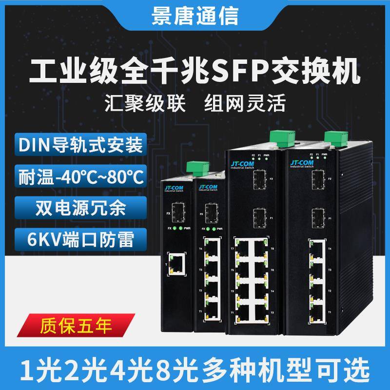 工业级交换机5口1光1/2/4/8电SFP千兆POE光纤交换机导轨DC24V供电