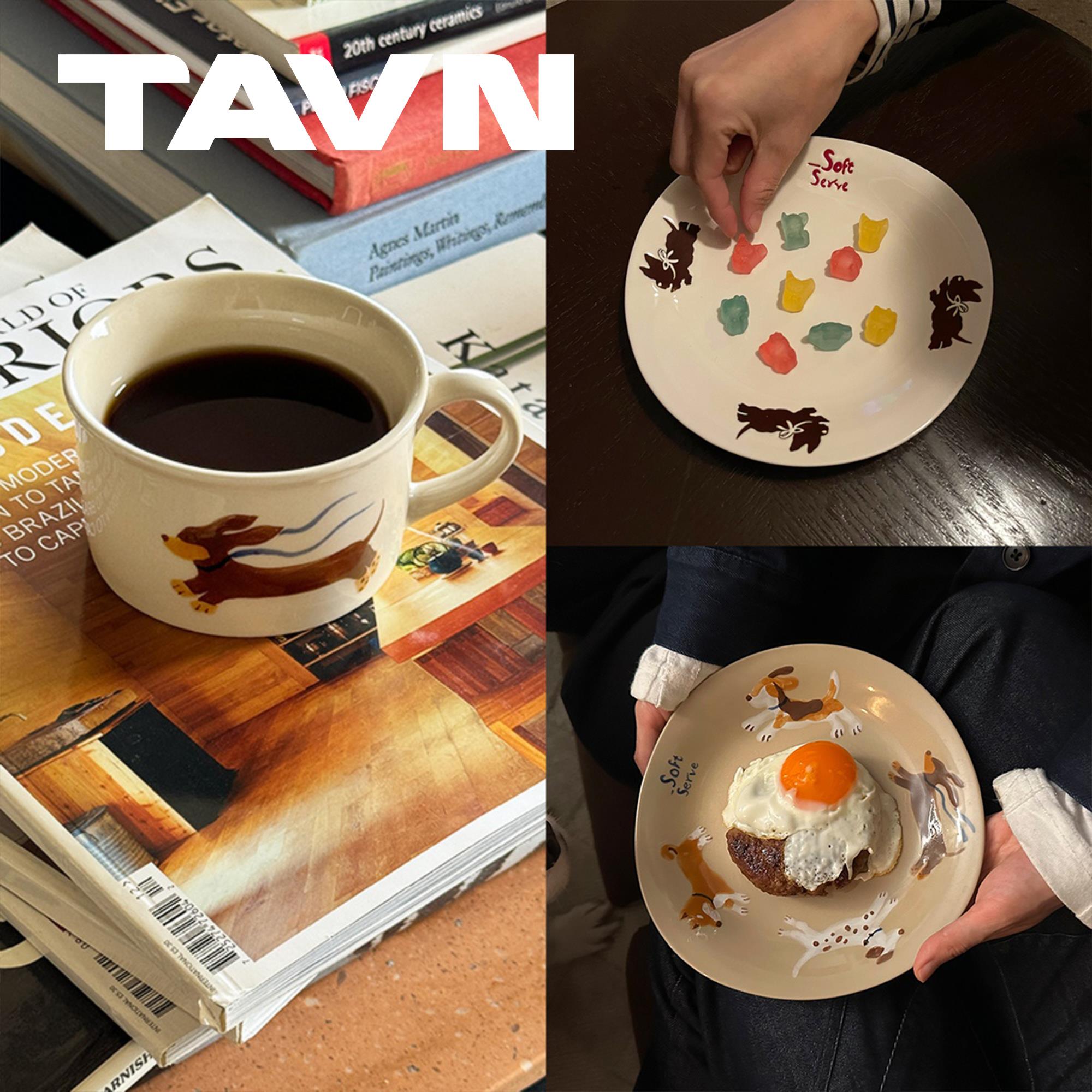 TAVN Softserve柔软供应【奔跑的小狗】卡通手绘陶瓷盘异形碟盘子