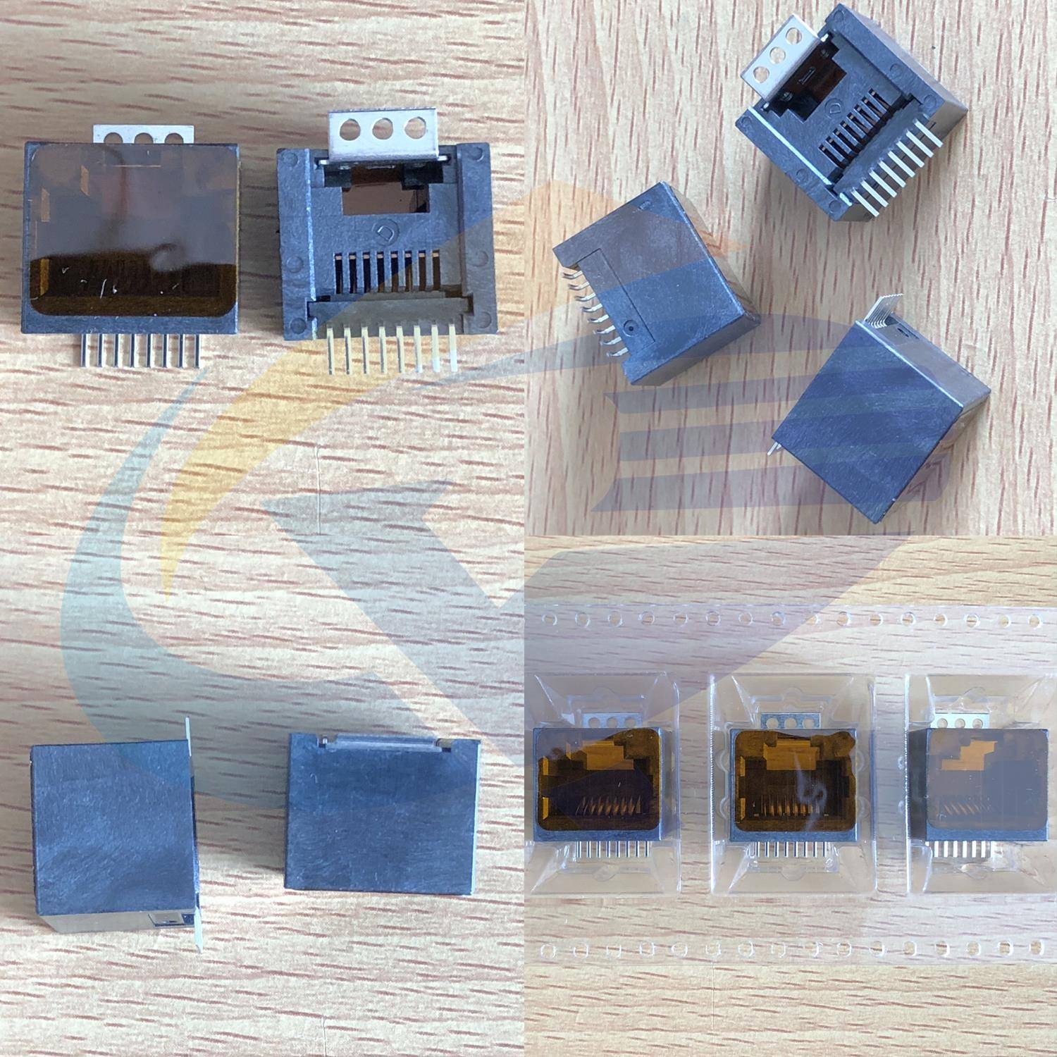 RJ45连接器52 8P8C 180度 立式全塑无耳朵贴片3U镀金环保LCP材料