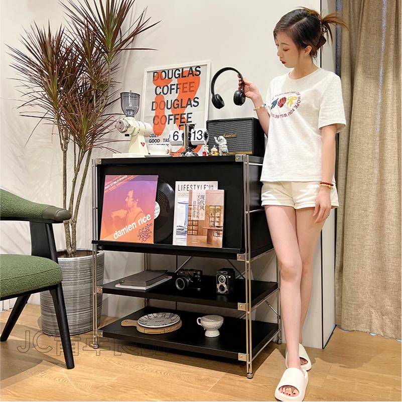 JC青年良品黑色杂志柜包豪斯不锈钢沙发边柜客厅柜子日式置物架