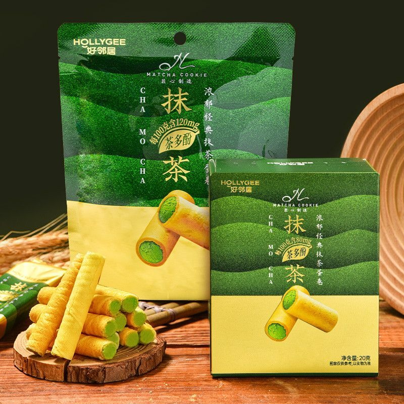 好邻居浓郁经典抹茶夹心蛋卷饼干酥脆办公室休闲追剧露营解馋零食