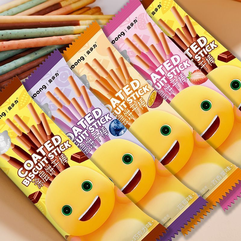 奶龙饼干涂层手指饼干巧克力味棒网红休闲零食早餐办（代可可脂）