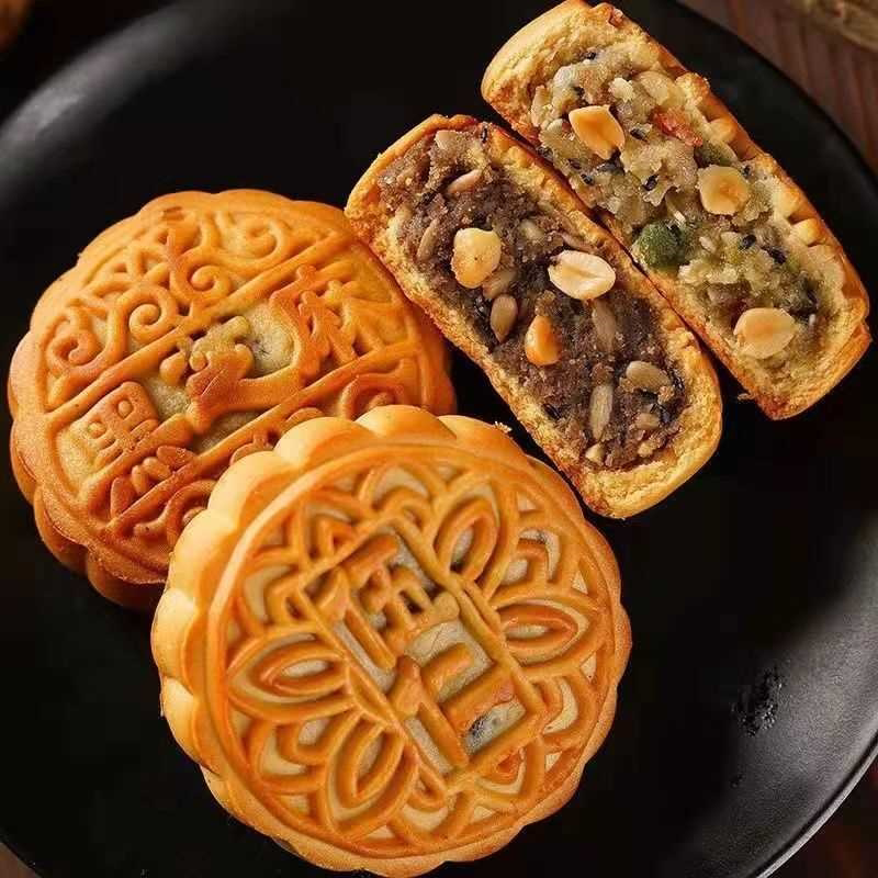 新鲜现做老五仁月饼蛋黄广式中秋月饼老式传统黑芝麻糕点零食批发
