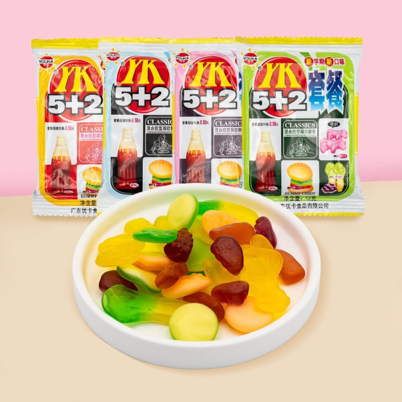 优卡5+2套餐橡皮糖水果糖果软糖8090童年怀旧零食休闲童年软糖