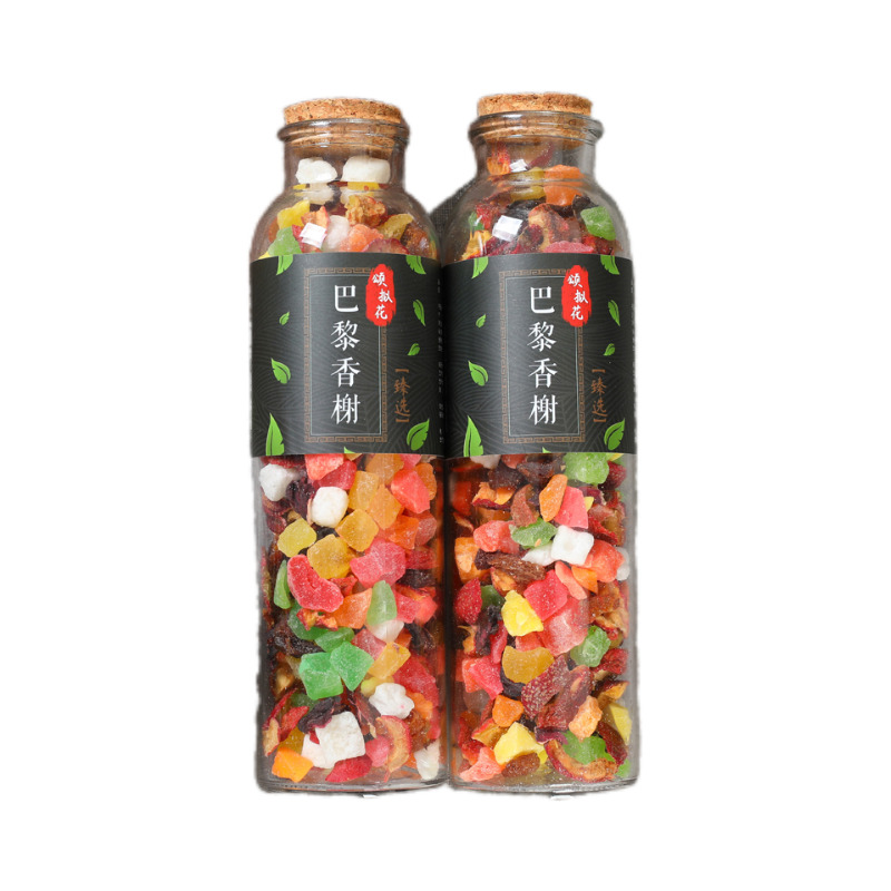 巴黎香榭花果茶干水果粒茶网红组合花茶新鲜手工洛神花果茶玻璃瓶