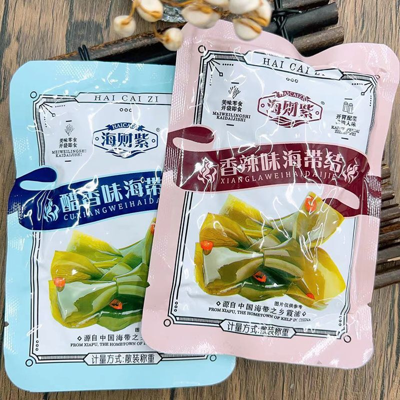海财紫酸辣海带结醋香味香辣味称重500克开袋即食海带结小包装