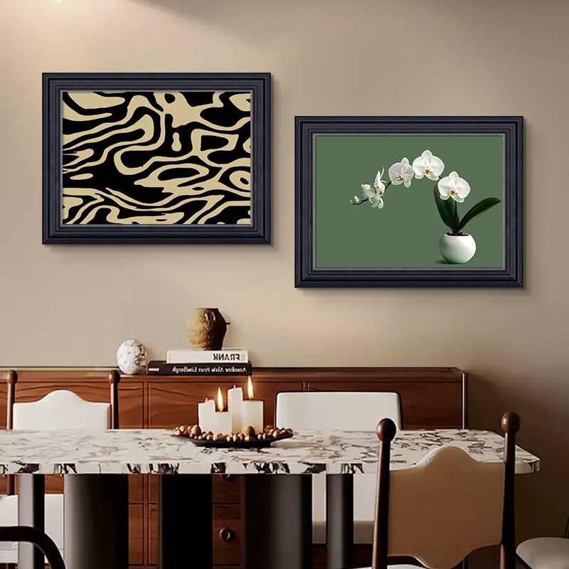 蝴蝶兰中古风餐厅装饰画饭厅花卉水果挂画美式卧室法式复古墙壁画图片