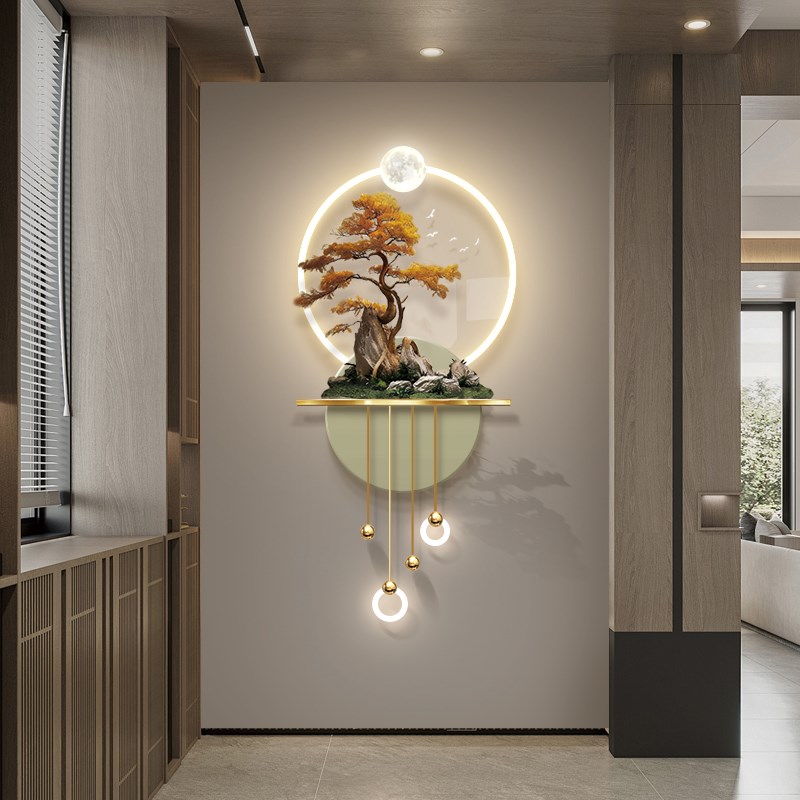 发财树玄关装饰画过道走廊5D立体浮雕氛围壁画灯客厅格栅挂画图片