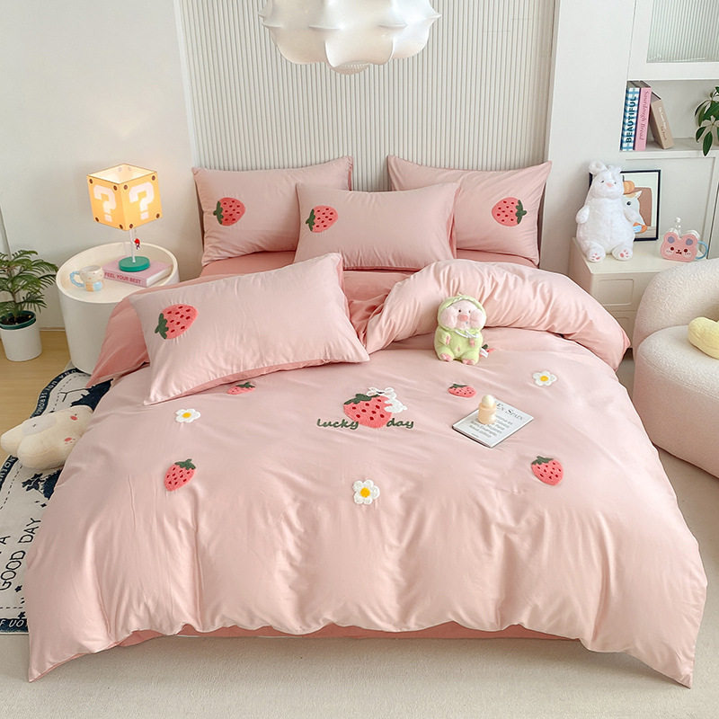 卡通可爱毛巾绣床上四件套全棉纯棉被套2025宿舍三件套床单品