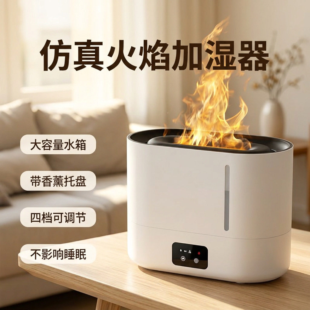 火焰香薰加湿器 3升大容量家用桌面超声波大雾量空气精油加湿器