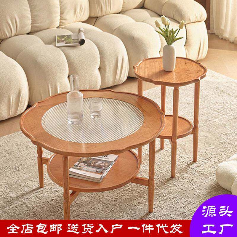 澄澈圆几北欧樱桃木实木茶几日式小户型沙发圆几组合客厅多用桌