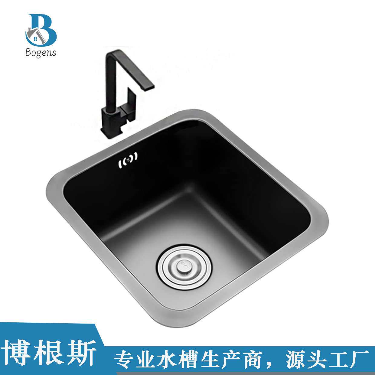 黑色纳米加厚不锈钢方形单水槽吧台盆岛台厨房水槽台下小号洗菜池