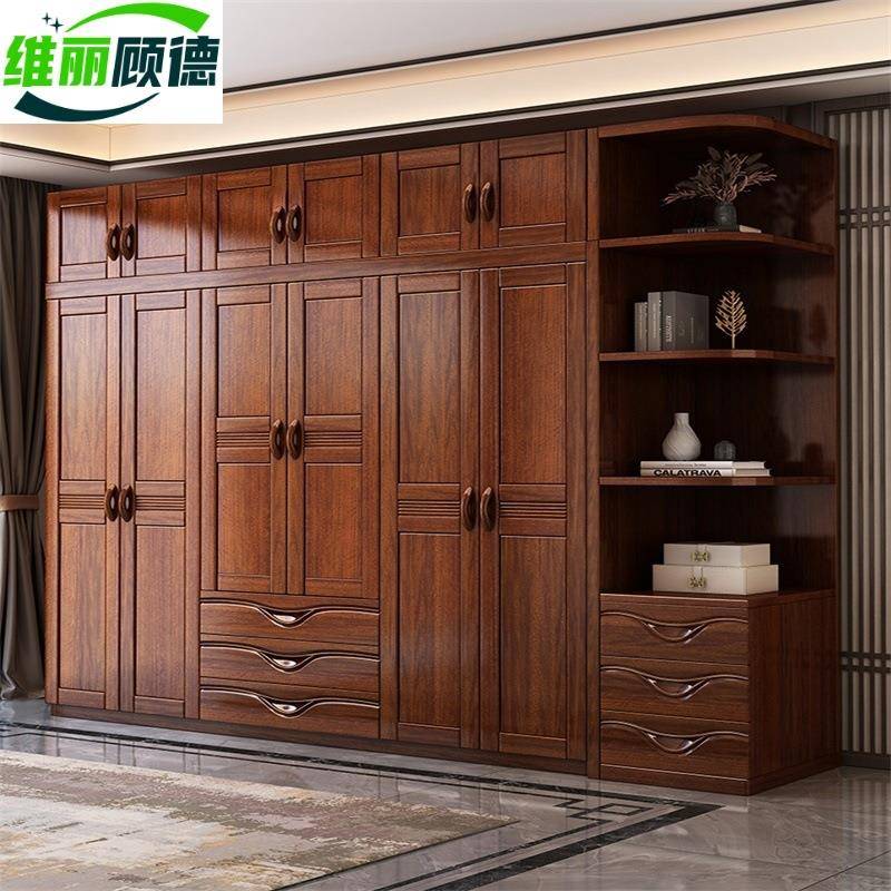 新中式胡桃木衣柜现代简约家用经济型实木衣柜家用卧室收纳储物柜