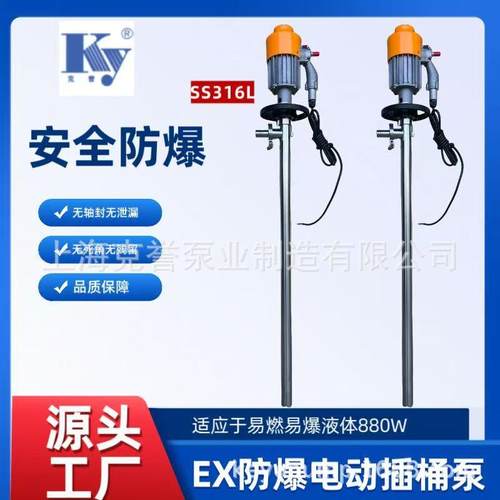 克誉HD电动插桶泵HD-EX2-V+SS316L-1200电动抽液泵防爆电动油桶泵