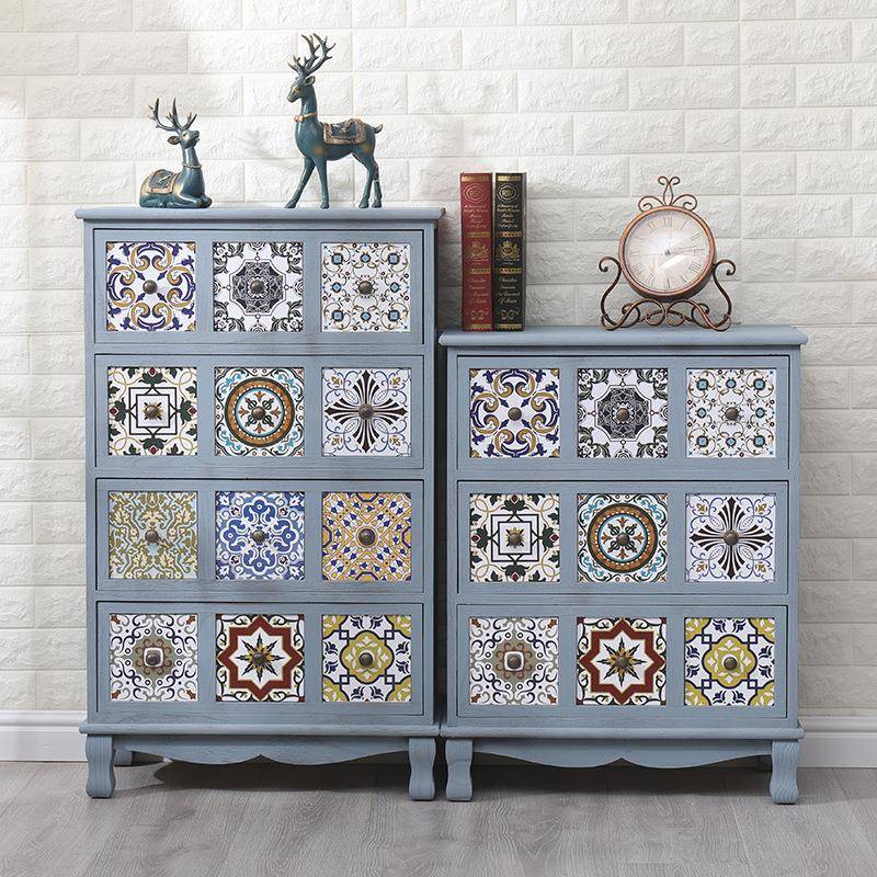 立式储物柜创意彩绘收纳柜抽屉式阳台斗柜卧室床头柜靠墙飘窗柜子