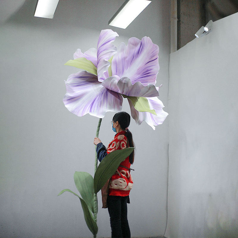 单朵紫色鸢尾花纸艺花大型扎染仿真花花艺装饰场景布置活动摆件