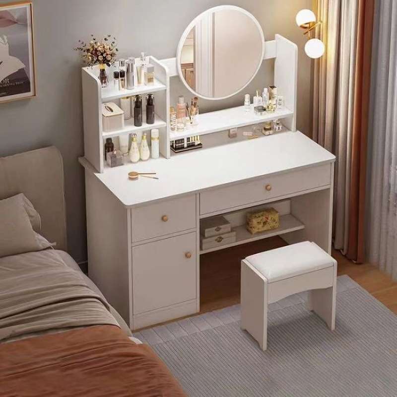 小型卧室梳妆台收纳柜一体现代简约新款轻奢化妆桌轻法奶油风