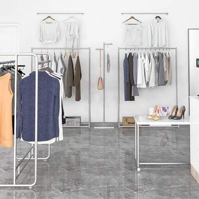 服装店衣架展示架落地式不锈钢拉丝银色女装店上墙壁挂式衣服架子