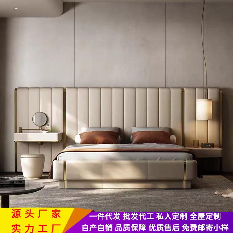 意大利轻奢双人床大户型别墅皮艺床设计师卧室主卧双人1.8米大床