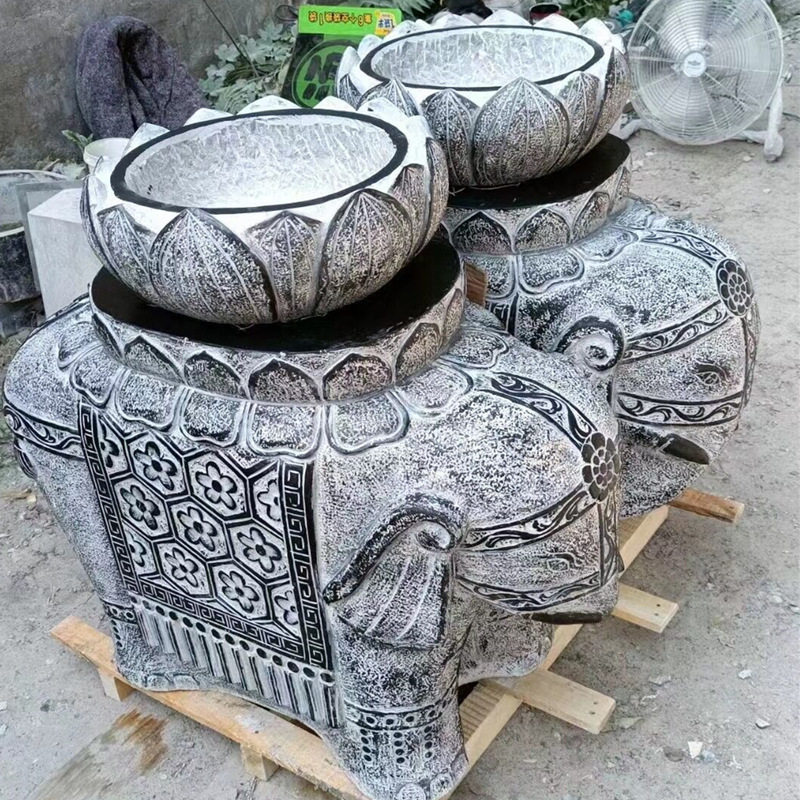 石雕仿古大象一对青石小象酒店家用门口花盆吸水摆件