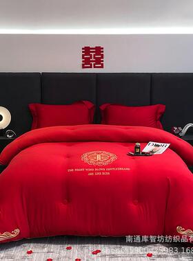 新中式结婚大红色棉花被子喜字刺绣婚庆陪嫁被芯床上用品一件