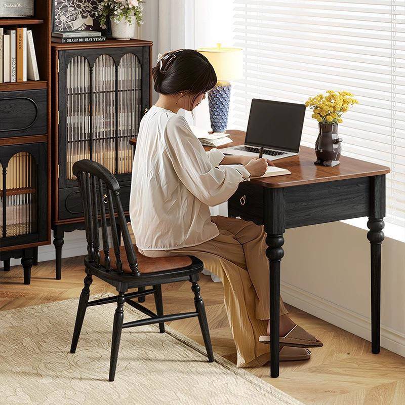 法式复古实木书桌小户型书房电脑桌卧室美式家用办公桌学生写字