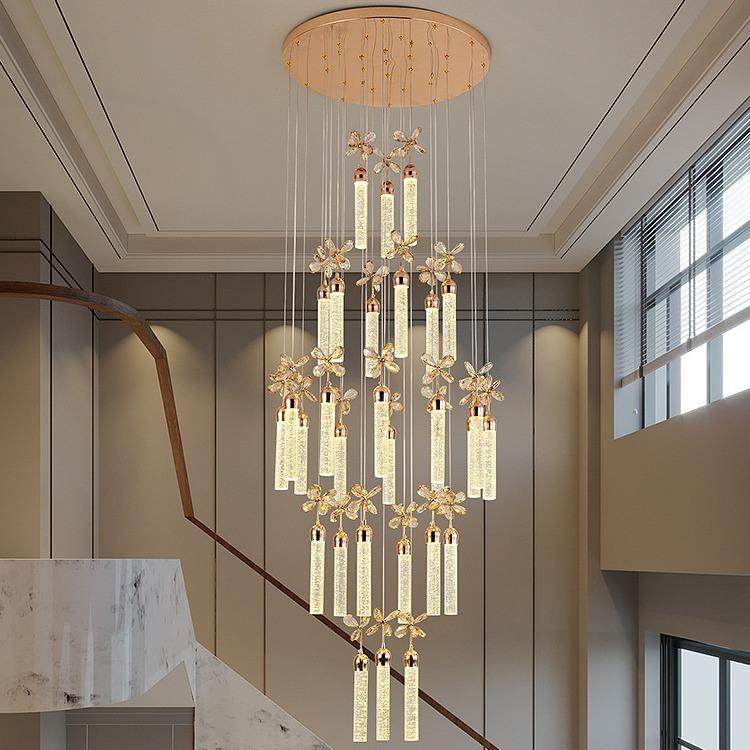 楼梯吊灯复式楼客厅中空楼中楼吊灯螺旋转楼梯间水晶柱吊灯简约灯,家装灯饰光源,智能吊灯,淘宝优惠券,粉丝福利购,淘宝优惠卷