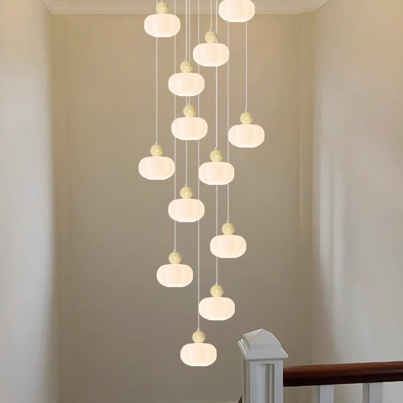 奶油风现代简约新款楼梯吊灯长吊灯别墅复式楼挑空大厅创意云朵灯