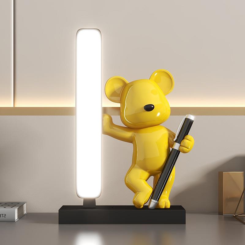 创意小熊小夜灯笔座摆件客厅电视柜玄关酒柜书房卧室办公室装饰品