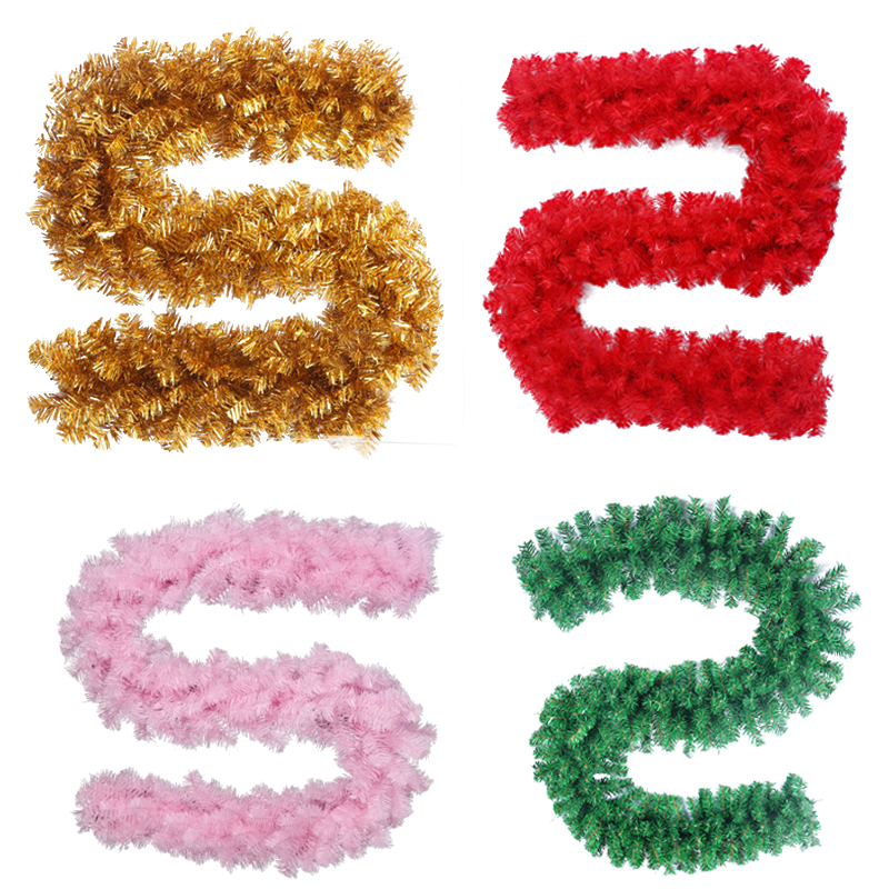 加密圣诞藤条2.7米圣诞树装饰树枝金/红/绿/粉/门藤门挂圣诞花环