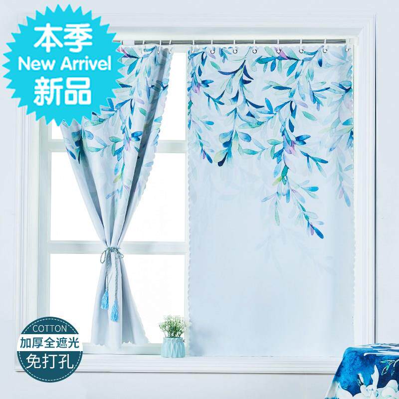 飘窗墙壁厨房窗帘厕所免打6孔伸缩杆帘布遮光新品宿舍家用隔帘支